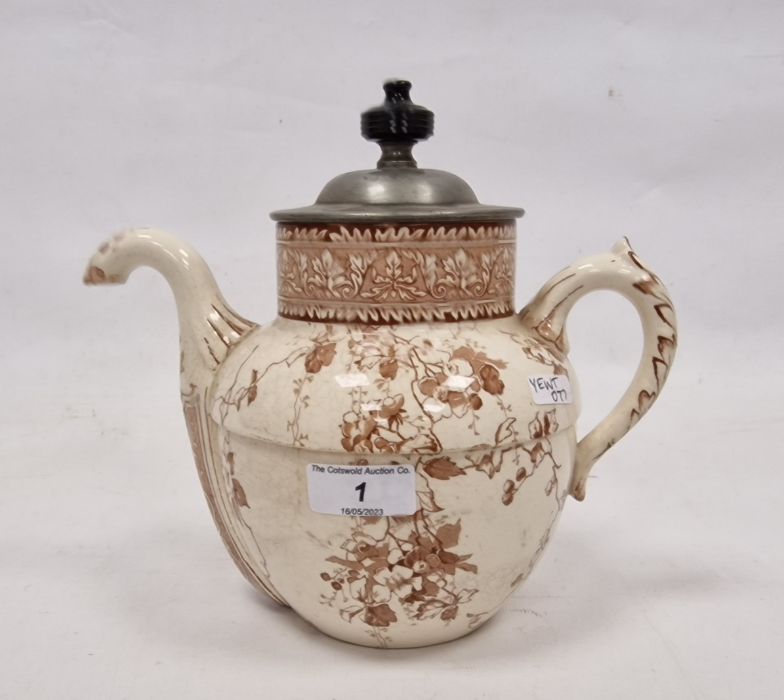 Royles patent self-pouring teapot, no.6327/1886 by Doulton Burslem pottery, brown floral - Image 3 of 6