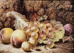 Oliver Clare (British, 1853-1927) Oil on board Still life with gooseberries and peaches, signed