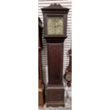 Georgian oak 30-hour longcase clock with brass dial, calendar arch, signed Rob Webster, Salop, 203cm