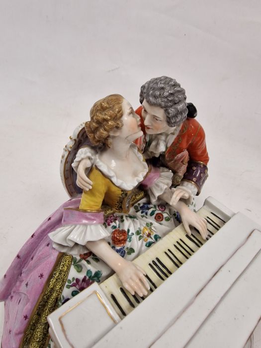 Continental porcelain Meissen-style musical group of a pair of lovers with spinet, impressed arrow - Image 3 of 5