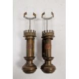 Pair brass GWR candle brackets with glass chimneys (2)