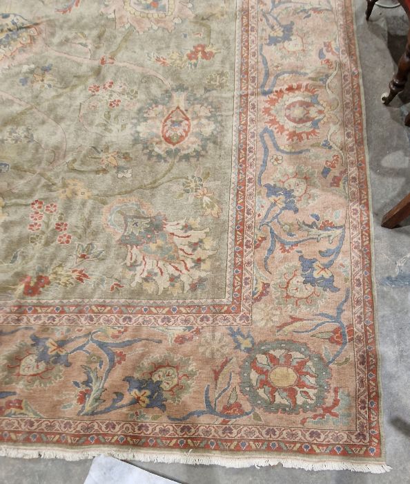 Very large pale green ground Turkish wool rug with central floral medallion on floral interlocked - Image 2 of 41