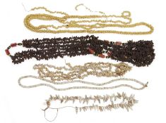 Two shell necklaces and three others (3)