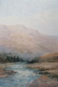 Alexander Fisher (?) Watercolour "The West Okement, Dartmoor", signed lower left, framed and glazed,