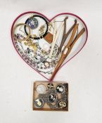 Assorted costume jewellery, to include necklaces, cloisonne enamel lidded pot, glove stretchers,