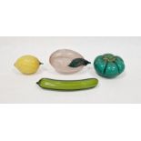 Four coloured glass models of fruits and vegetables, circa 1900,  including a lemon, a green gourd-