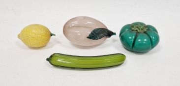 Four coloured glass models of fruits and vegetables, circa 1900,  including a lemon, a green gourd-
