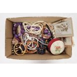 Assorted costume jewellery, to include bangles, necklaces etc, also including WWI postcards