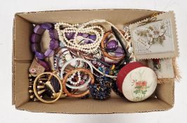 Assorted costume jewellery, to include bangles, necklaces etc, also including WWI postcards