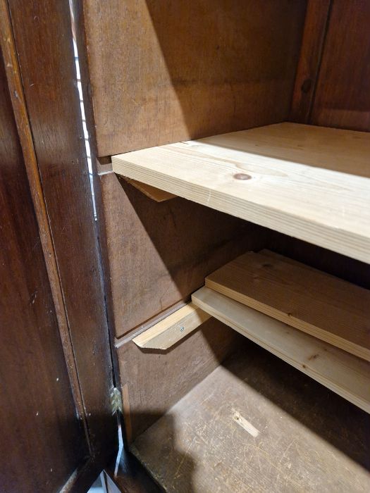 19th century mahogany linen press, the two-door cupboard opening to reveal three later shelves, - Image 45 of 46