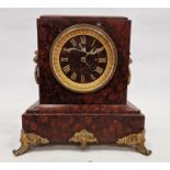 Late 19th century French red marble cased mantel clock, the gilt framed circular dial having gilt