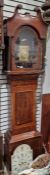 Squat mahogany longcase clock case with boxwood and ebony stringing, the hood with swan neck