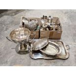Large collection of silver-plated wares to include a large twin-handled trophy, a twin-handled