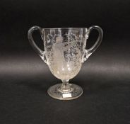 Two-handled named and dated acid etched loving cup, named for 'B Newton March 1905' within foliate