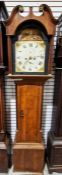 19th century oak cased eight-day longcase clock of small proportions, the arched painted dial with