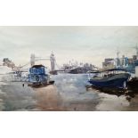 Ian Ribbons (1924-2002) Watercolour drawing 'Tower Bridge', view of Tower Bridge overlooking the