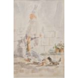 Roland Batchelor (1889-1990) Watercolour "Hope", chef walking with a bundle of sausages being