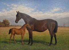 Carl Henrik Bøgh (Danish 1827-1893) Oil on canvas Study of a mare and foal in field, signed and
