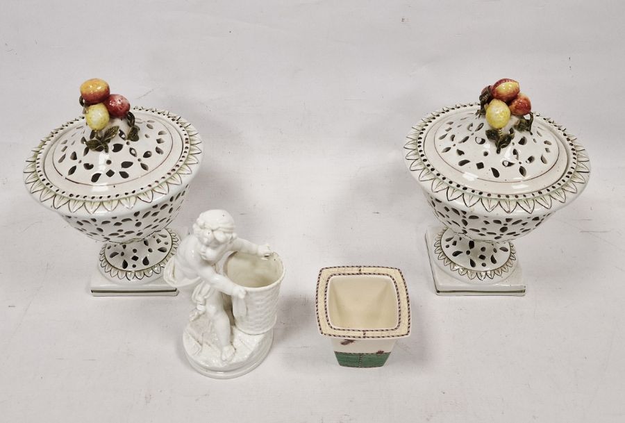 Pair Italian pottery pot pourri vases, each footed and with pierced cover, 26cm high, a porcelain - Image 2 of 20