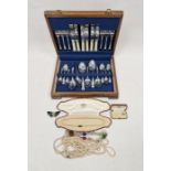 Part canteen of chrome-plated cutlery, together with a selection of costume jewellery, including