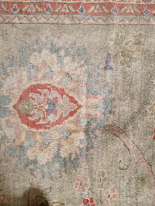 Very large pale green ground Turkish wool rug with central floral medallion on floral interlocked - Image 25 of 41