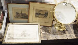 Edwin Law RA, signed artists proof etching of Lime street, other frames and prints and a brass-