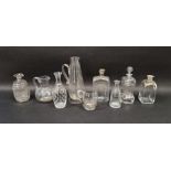 Collection of late 18th to 19th century cut and engraved jugs and decanters including three spirit