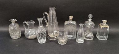 Collection of late 18th to 19th century cut and engraved jugs and decanters including three spirit