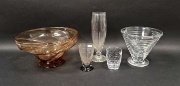 Collection of Thomas Webb glass with assorted etched marks, including a conical footed vase/bowl,