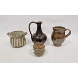 Three pieces of The Friars, Aylesford studio pottery to include a jug with tenmoku glaze,