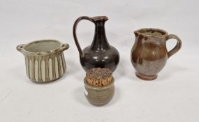 Three pieces of The Friars, Aylesford studio pottery to include a jug with tenmoku glaze,