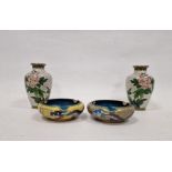 Pair Chinese cloisonne enamel vases, each shouldered ovoid, peony decorated, 13cm high and a pair of