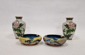 Pair Chinese cloisonne enamel vases, each shouldered ovoid, peony decorated, 13cm high and a pair of