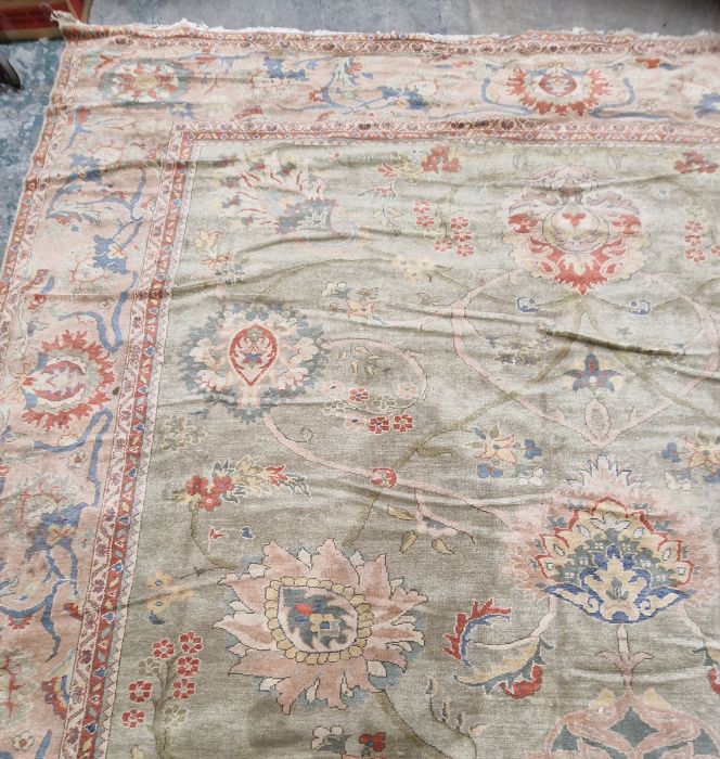 Very large pale green ground Turkish wool rug with central floral medallion on floral interlocked - Image 11 of 41