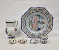 Small collection of Quimper and similar glazed pottery, figure decoration, to include large jug,