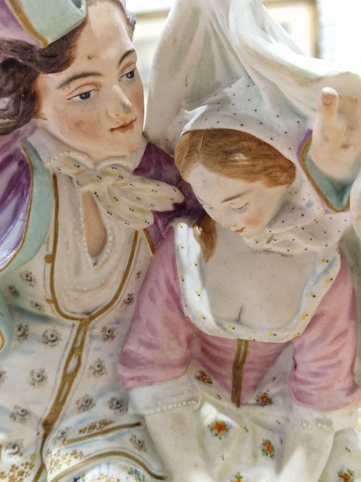 19th century French Gille (Jeune) bisque porcelain group of a pair of lovers running from the - Image 8 of 19