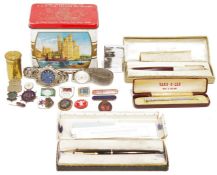 Yardolette white metal propelling pencil, Parker '51' fountain pen in case, another with 14k gold