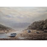 Graham Hadlow (Contemporary) Watercolour "Misty Evening", estuary with tide out, signed lower