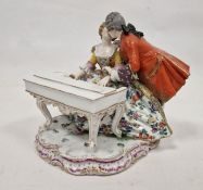 Continental porcelain Meissen-style musical group of a pair of lovers with spinet, impressed arrow