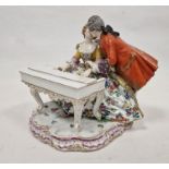 Continental porcelain Meissen-style musical group of a pair of lovers with spinet, impressed arrow