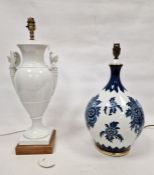 Hutschenreuther porcelain table lamp of bulbous form and with blue and gilt floral sprays, 42cm high