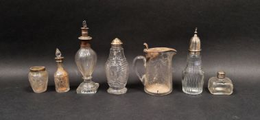 Group of late 19th and early 20th century silver and white metal topped glass bottles and other