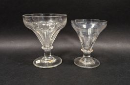 Two 19th century pan-topped rummers, the first larger example with ribbed tapering bowl, knopped