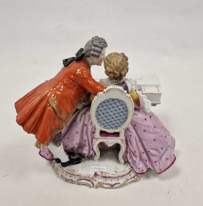 Continental porcelain Meissen-style musical group of a pair of lovers with spinet, impressed arrow - Image 4 of 5