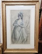 Late 19th/early 20th century school Charcoal/pastel Study of a woman holding a dove, unsigned,