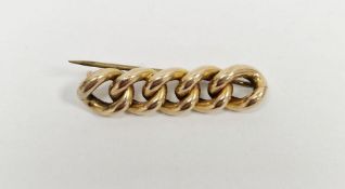 Yellow metal curb link style bar brooch, stamped 9ct, 4.8g