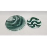 Two Art glass circular dishes, 20th century, one with etched '10W' marks to reverse, with green wave