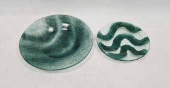 Two Art glass circular dishes, 20th century, one with etched '10W' marks to reverse, with green wave