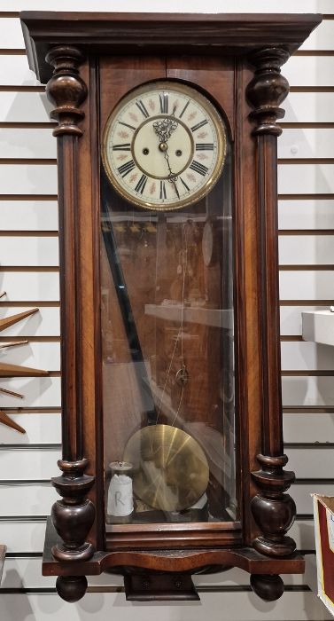 Early 20th century mahogany cased Vienna regulator style wall clock, the circular dial having