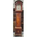 19th century mahogany cased longcase clock, the silvered dial with Roman numerals denoting hours,